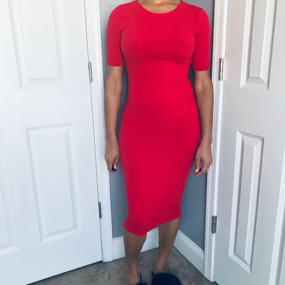Red Bodycon Midi Dress